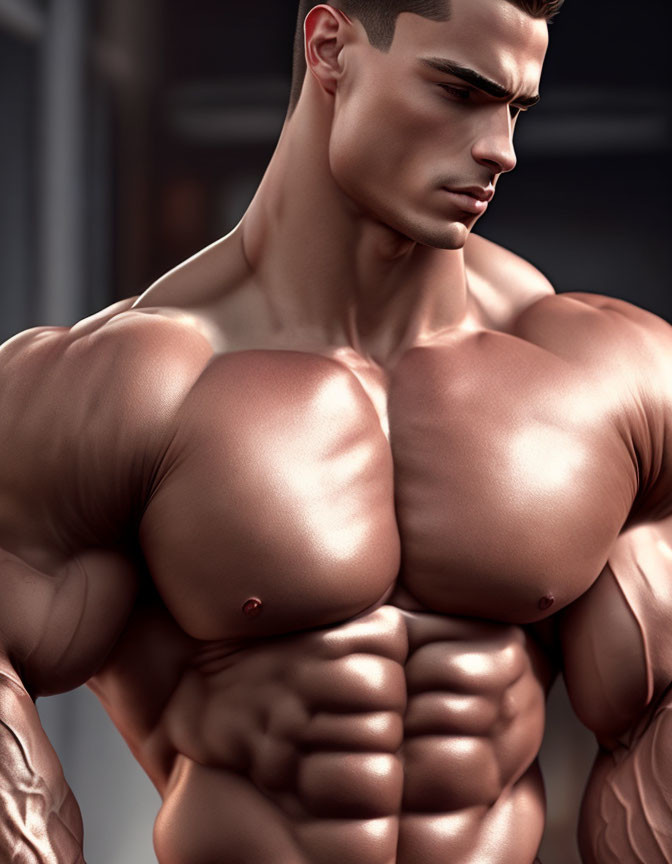 Detailed Hyperrealistic Digital Illustration of Muscular Man