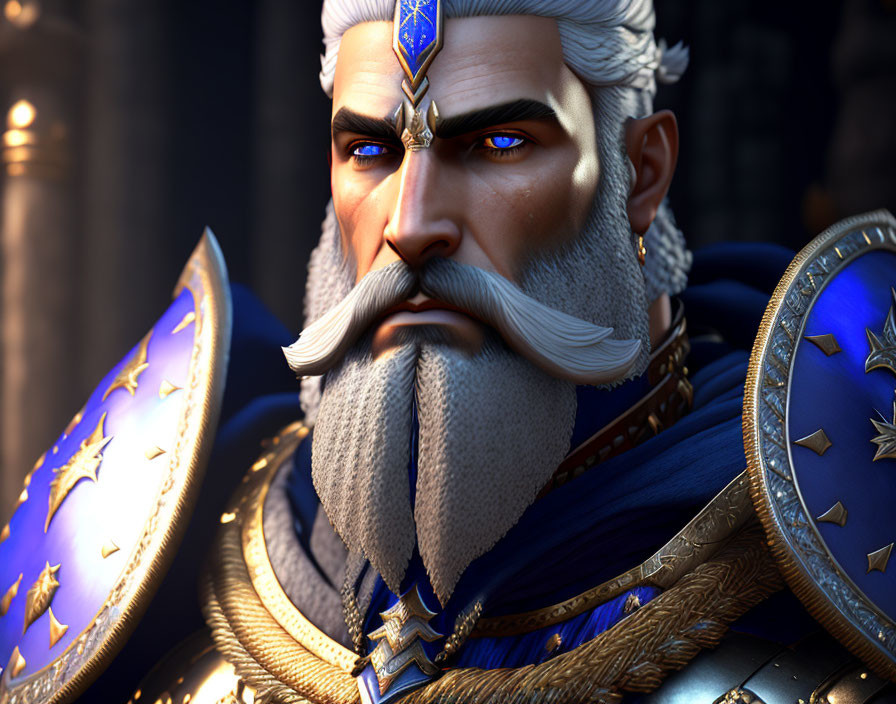 Detailed 3D Rendering of Noble Warrior in Blue & Silver Armor