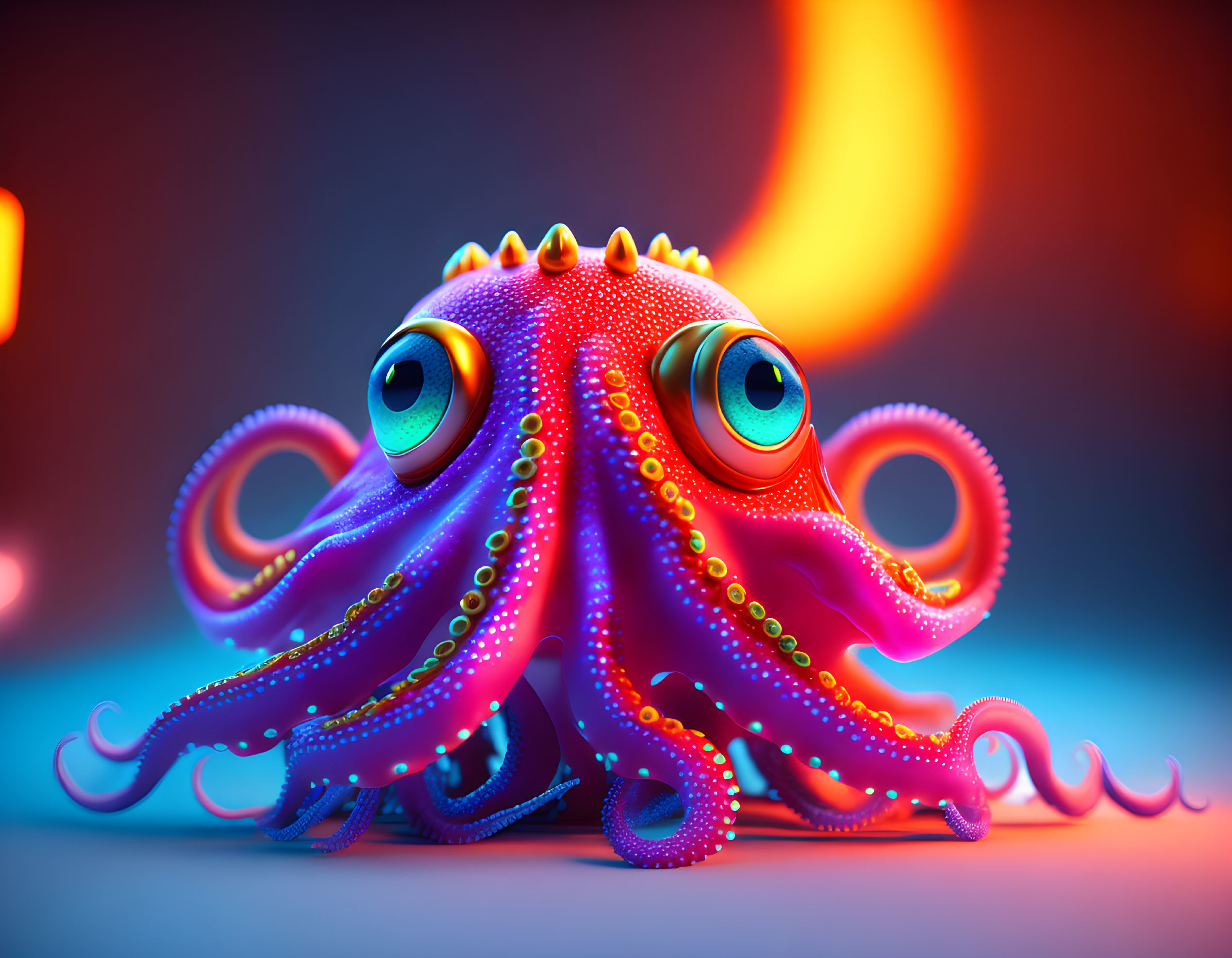 Colorful Cartoon Octopus on Blue and Red Gradient Background