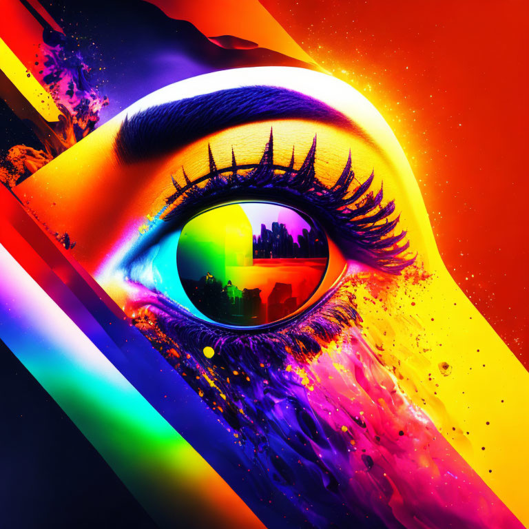 Colorful Digital Art: Close-Up Human Eye in Abstract Spectrum