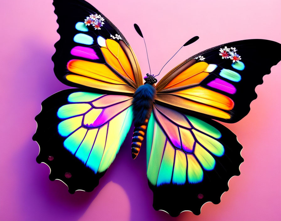 Colorful Butterfly on Pink and Purple Gradient Background