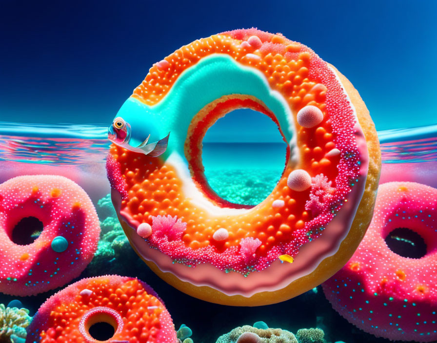 Colorful Doughnut Coral Reefs with Swimming Fish