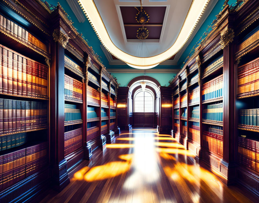 Cozy library with book-lined walls and arched window