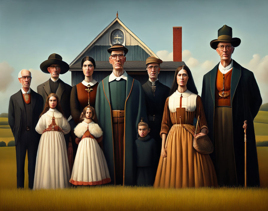 Vintage Americana Family Portrait in Rural Attire