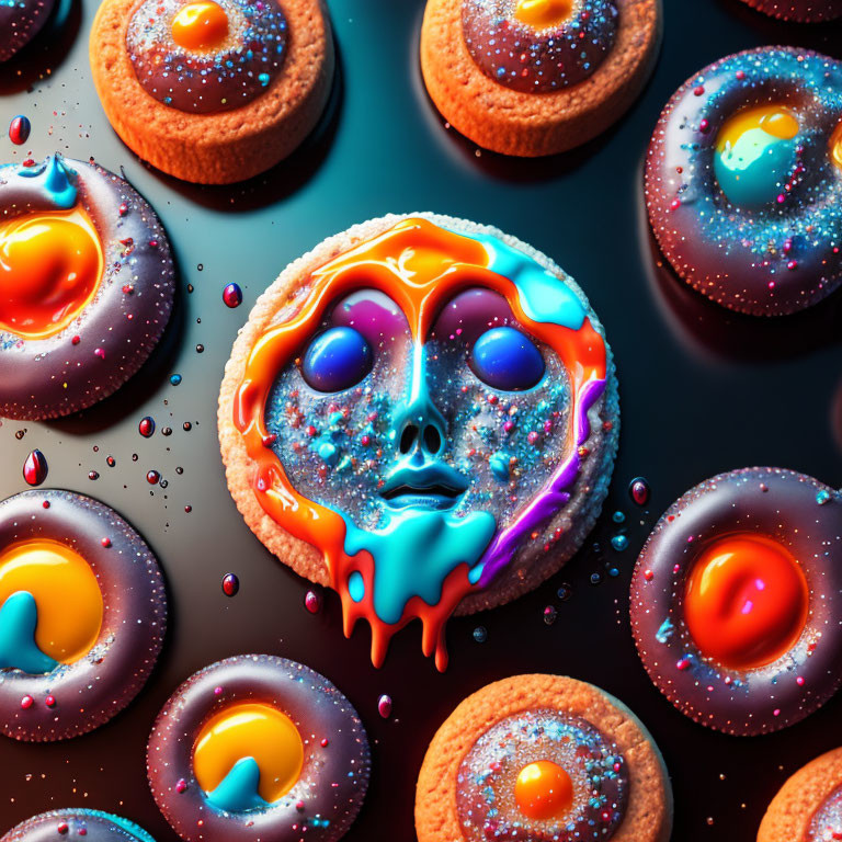 Colorful Cosmic Cookies with Skull-Shaped Center