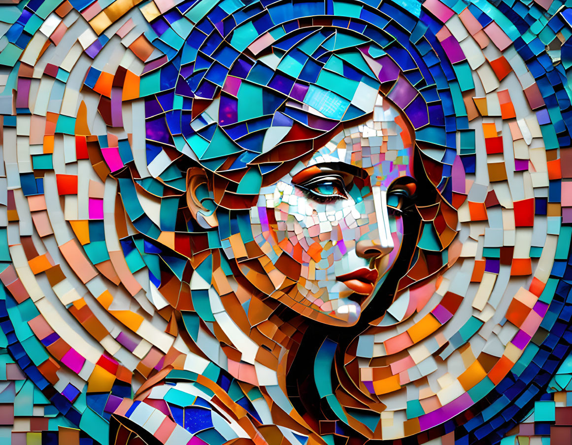 Colorful Mosaic Artwork of Stylized Woman's Face