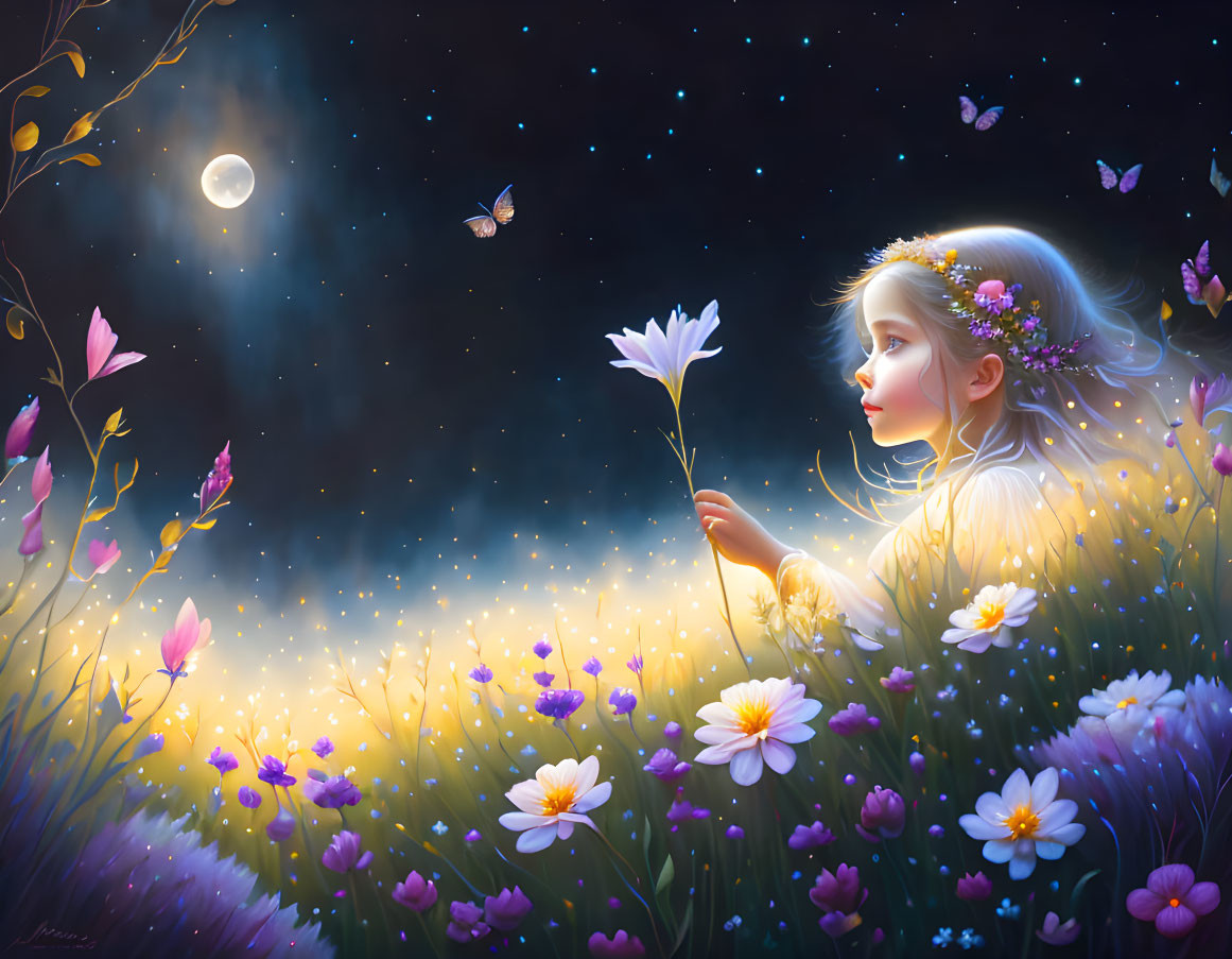 Picking night flowers in the moonlight