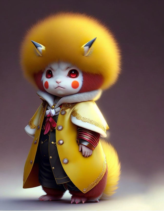 Fluffy wide-eyed animal with yellow headpiece and detailed coat