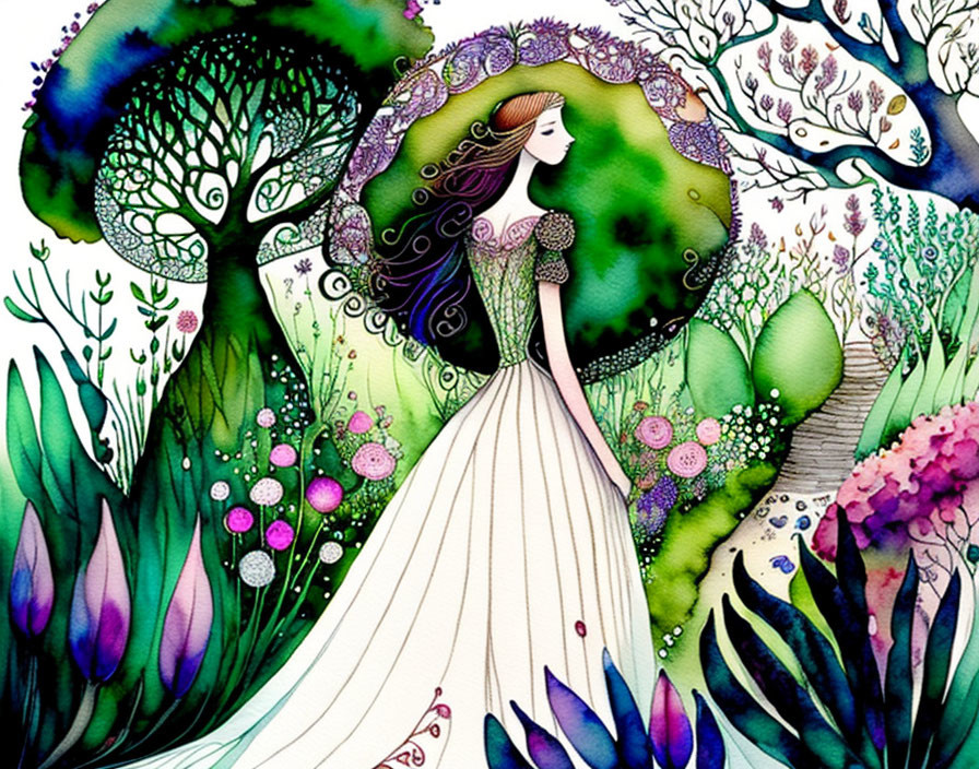A woman in a beautiful secret garden