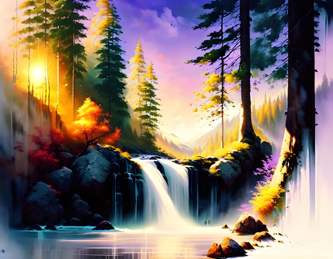 Landscape with a wide waterfall 