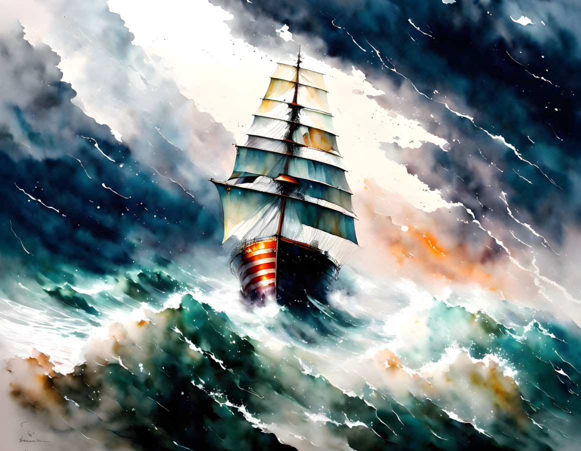 A ship in a rough stormy sea