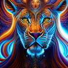 Colorful Psychedelic Lion Illustration with Cosmic Background