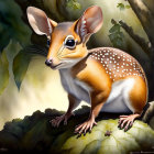 Realistic illustration of small spotted creature on leafy branch