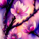 Detailed digital artwork: Cherry blossoms in purple and pink hues