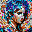 Colorful Mosaic Artwork of Stylized Woman's Face