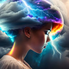 Surreal profile image with cosmic brain cloud in dramatic sky