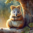 Adorable Quokka Sitting Under Tree in Sunlit Forest