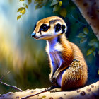 Vibrant digital artwork: meerkat on tree branch