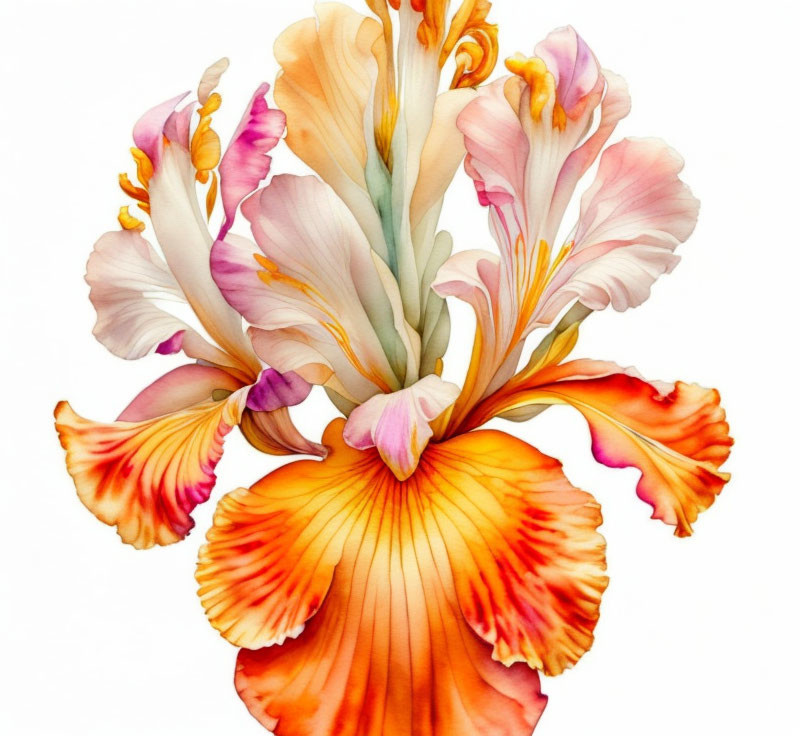 Colorful Orange and Pink Iris Illustration on White Background