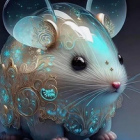 Digital Art: Whimsical Mouse with Crystal Growth and Blue Lights