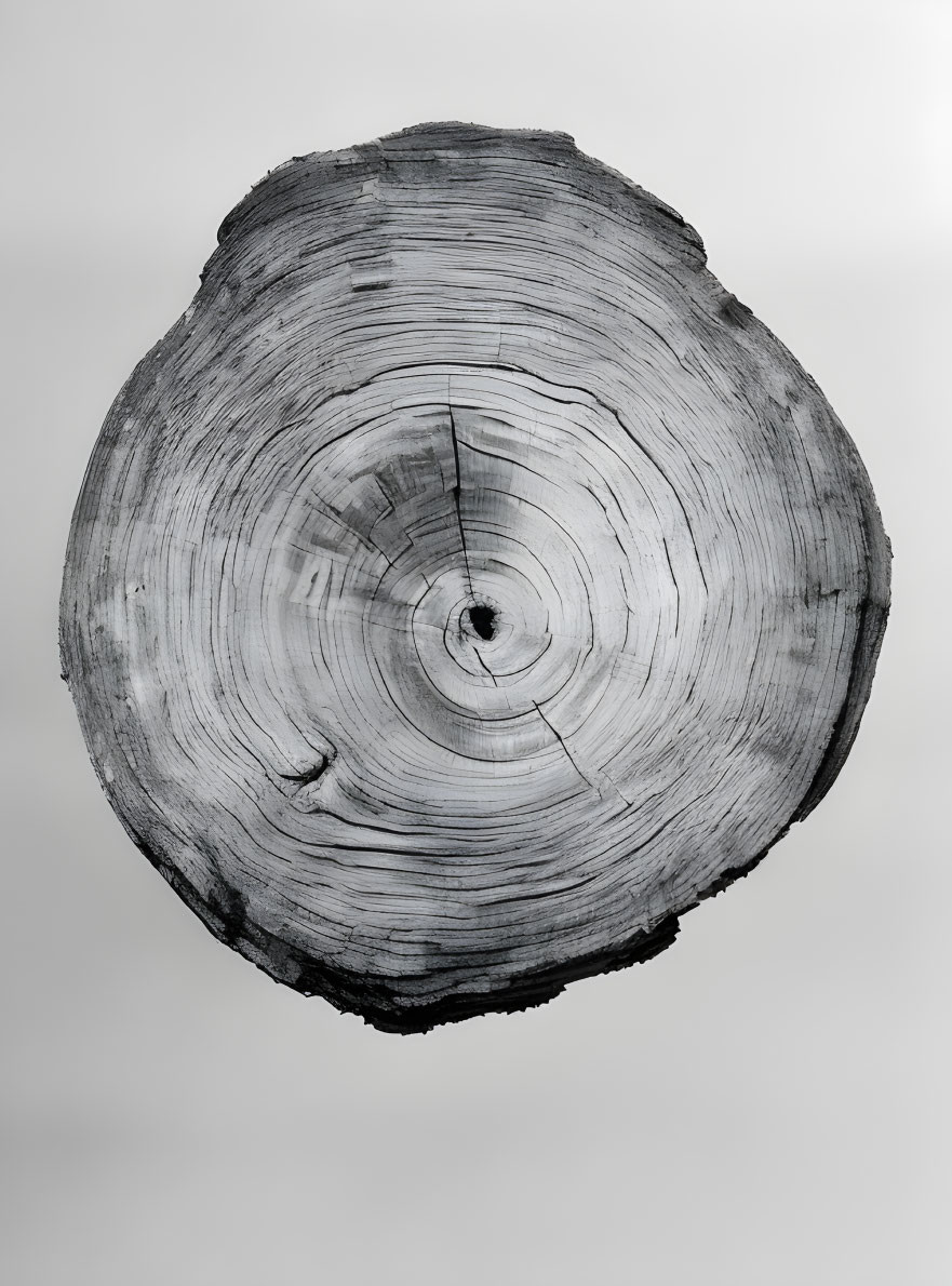 Concentric growth rings and textures on tree stump with visible cracks