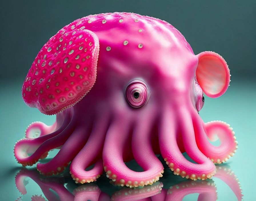 Detailed Pink Octopus with Vibrant Suction Cups on Reflective Surface