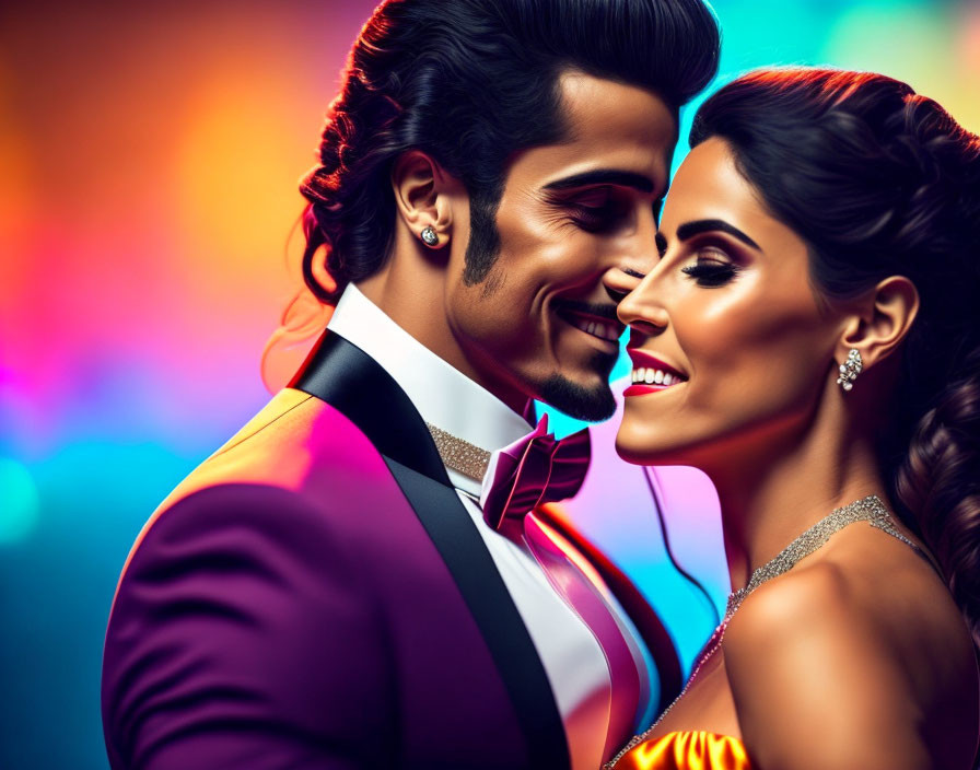 Stylized digital illustration of well-groomed couple in formal wear