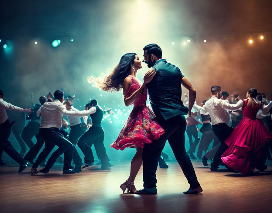 Elegant ballroom event with passionate couple dancing