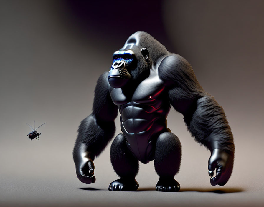 Muscular Gorilla and Drone on Gradient Background