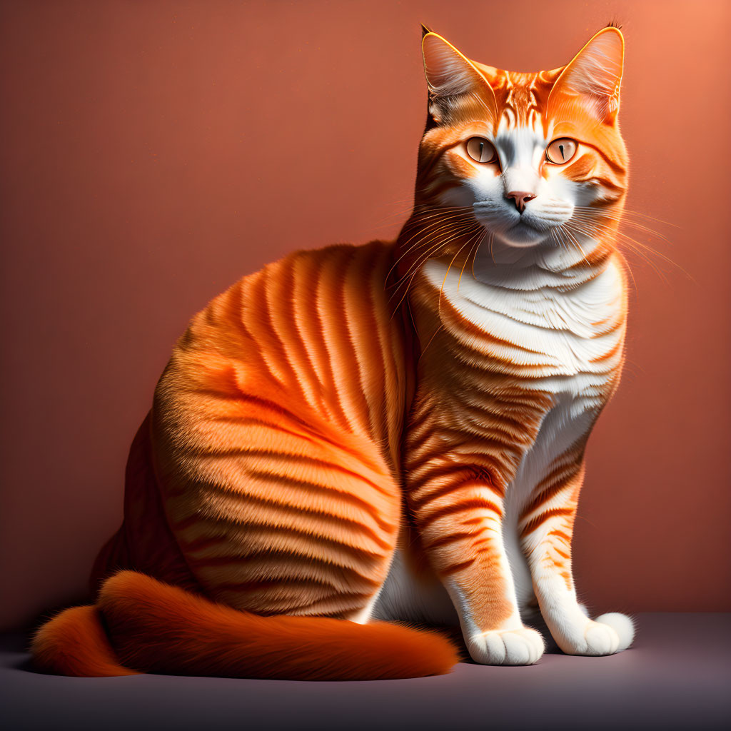 Elegant orange and white striped cat on warm-toned background