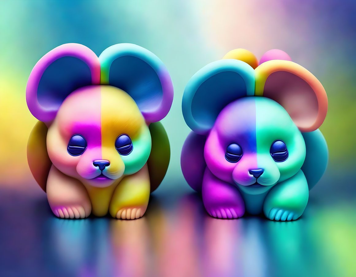 Colorful stylized cartoon bears with gradient hues against vibrant background