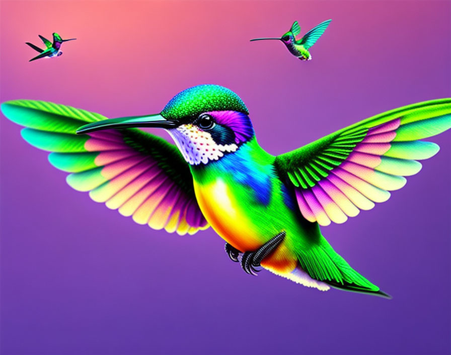 Colorful Hummingbird Digital Artwork on Gradient Background