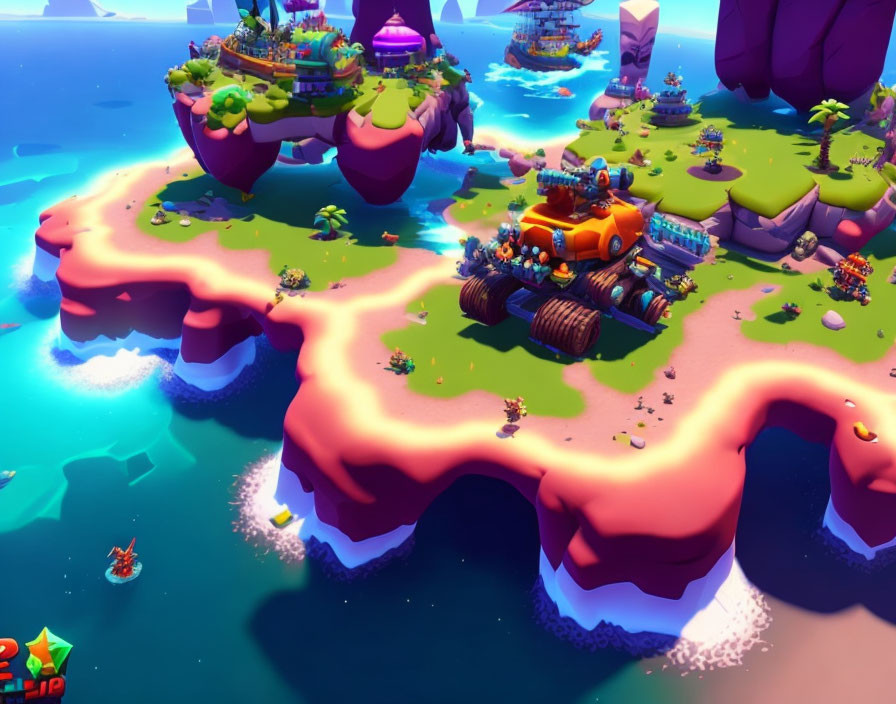 Colorful Island Landscape with Whimsical Structures and Floating Islands