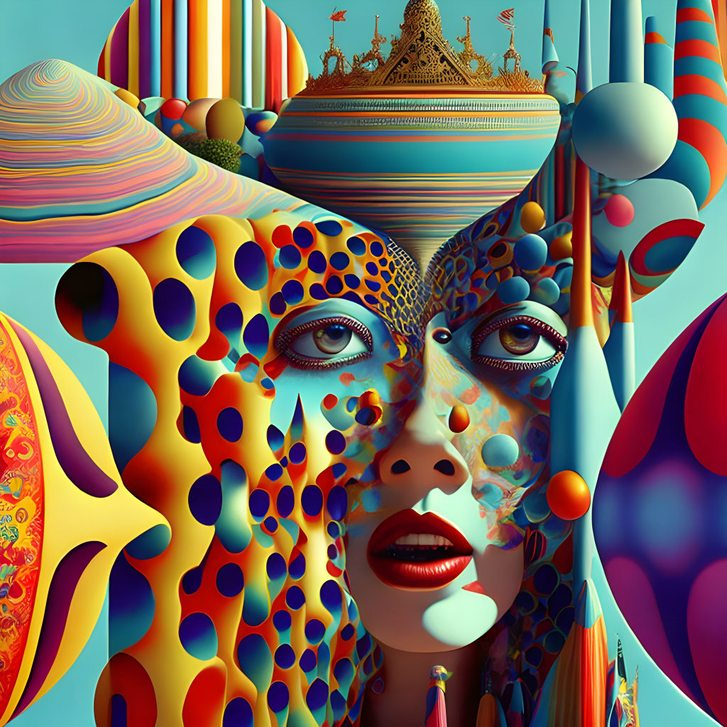 Colorful abstract female face in surreal digital artwork