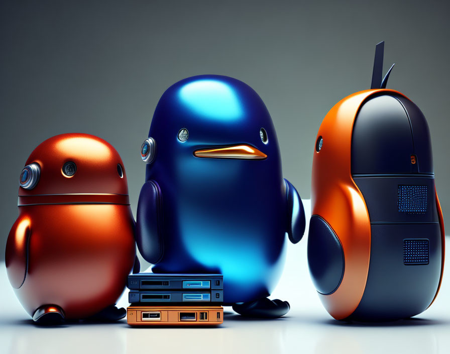 Colorful Anthropomorphic Computer Mice Trio on Gray Background