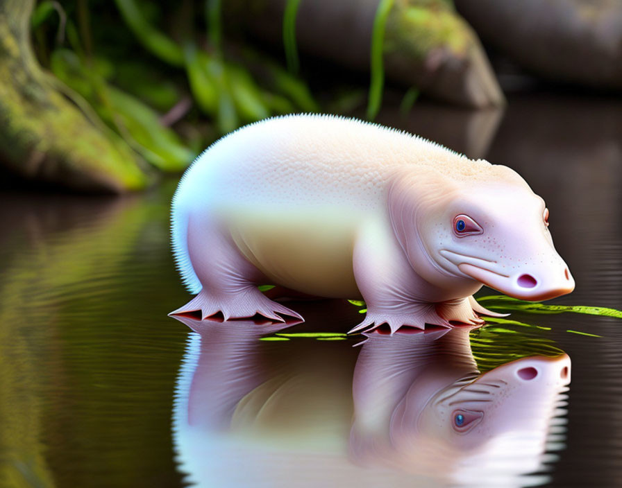 Surreal digital illustration of a creamy-textured platypus with exaggerated features