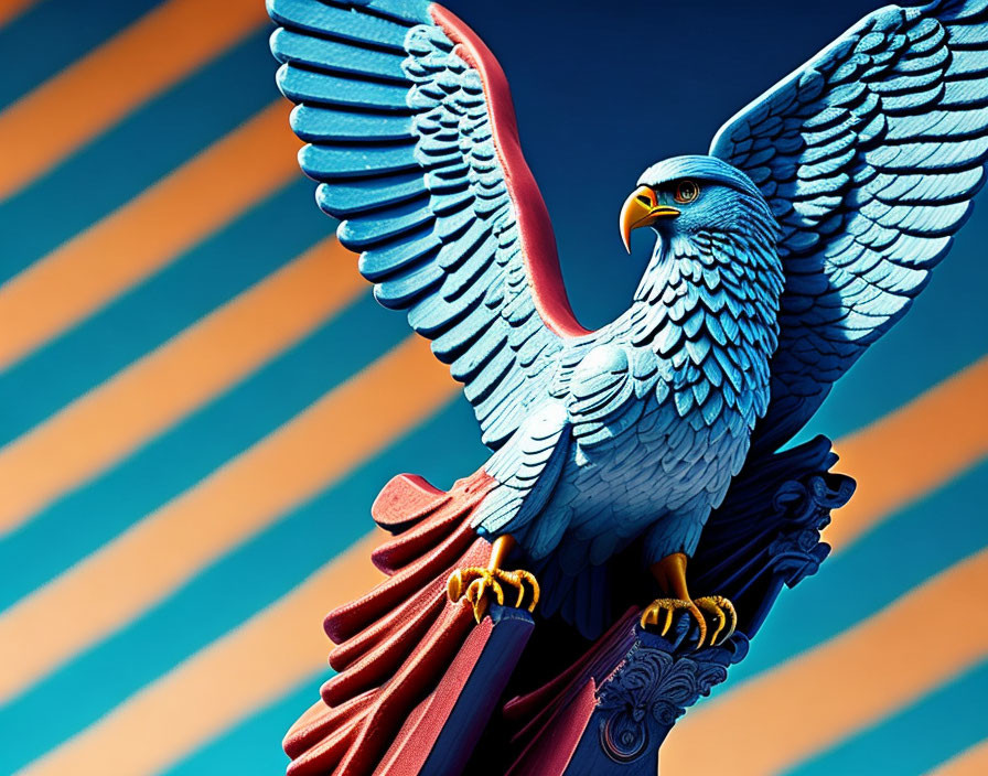 Colorful digital artwork of stylized eagle on arrows against blue backdrop