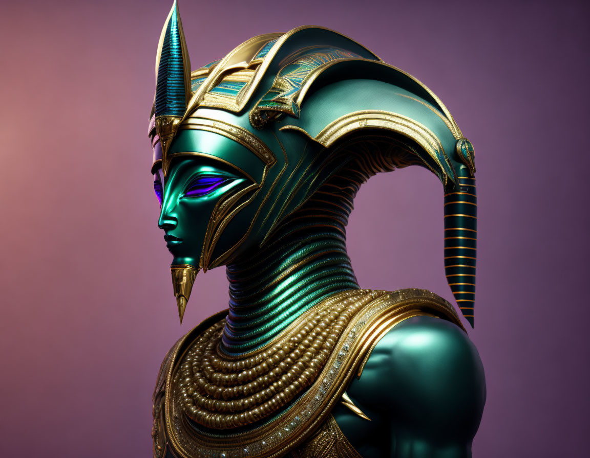 Futuristic Egyptian Pharaoh Art with Metallic, Neon Elements