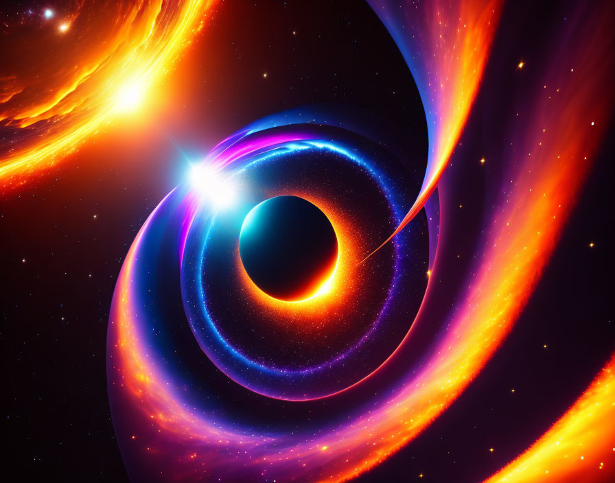 Detailed Image: Black Hole with Accretion Disks and Energy Jets in Cosmic Scene