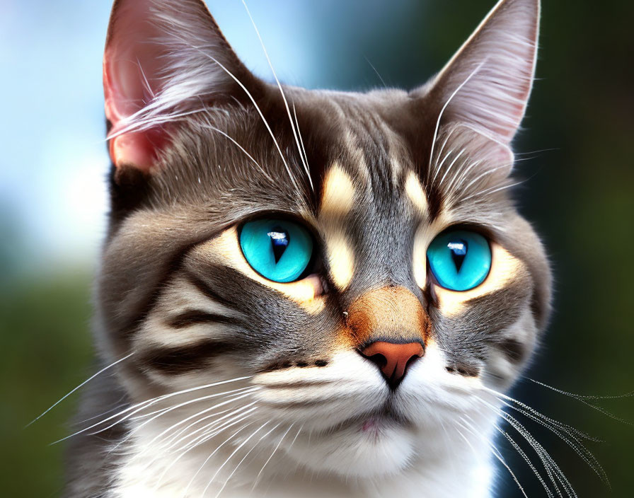 Close-Up of Cat with Blue Eyes and Striped Fur