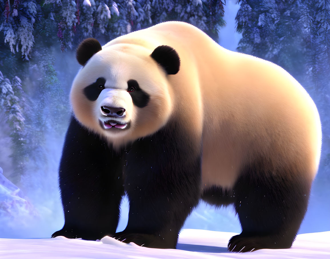 Large Panda in Snowy Landscape with Trees - Computer-Generated Image