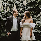 Wedding couple in romantic garden setting