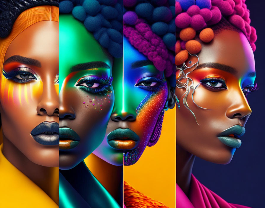 Vibrant makeup and colorful hairstyles in artistic portraits