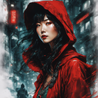 Portrait of a Young Woman in a Red Hooded Coat