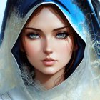 Young woman with serene expression in flowing hood