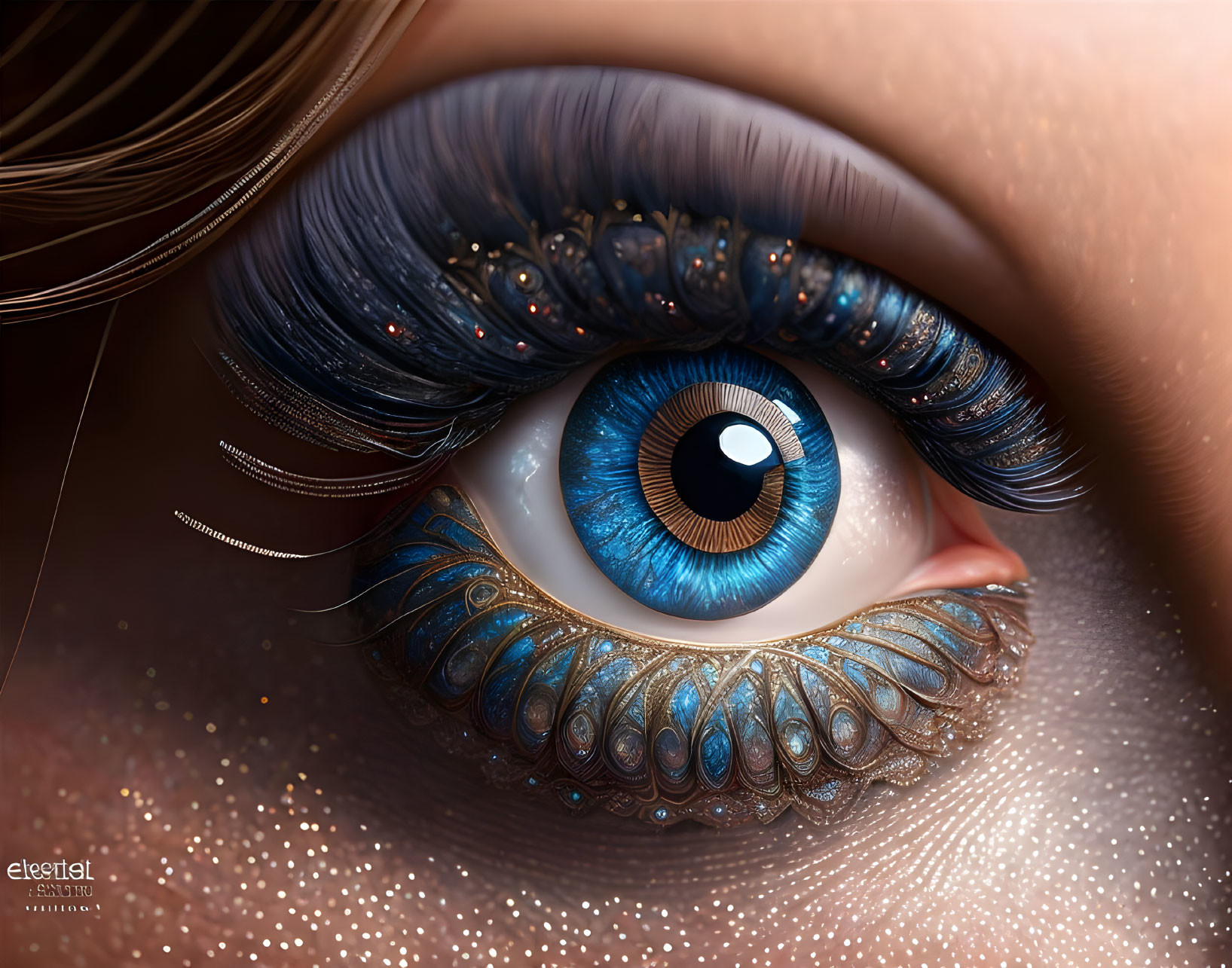 Detailed Blue Eye Illustration with Ornate Eyelashes