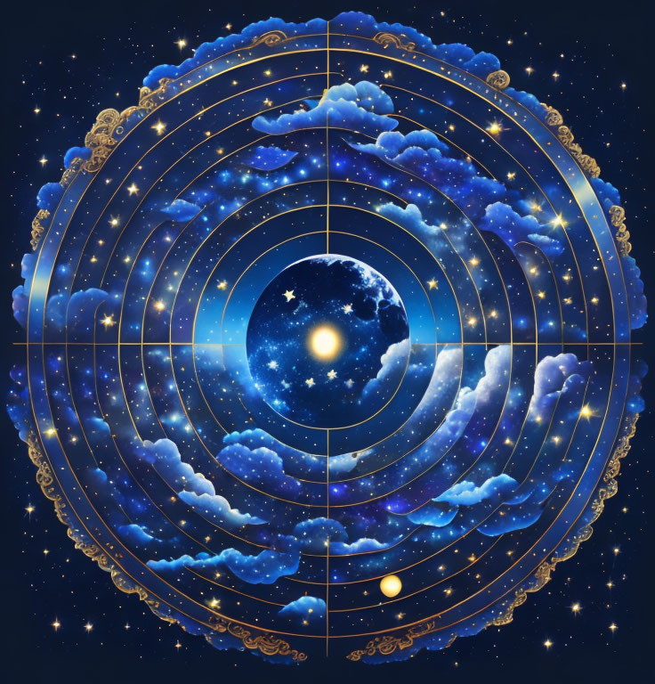 Celestial Zodiac Illustration in Concentric Circles