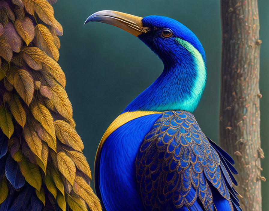 Colorful Blue and Gold Bird Perched Near Braided Rope