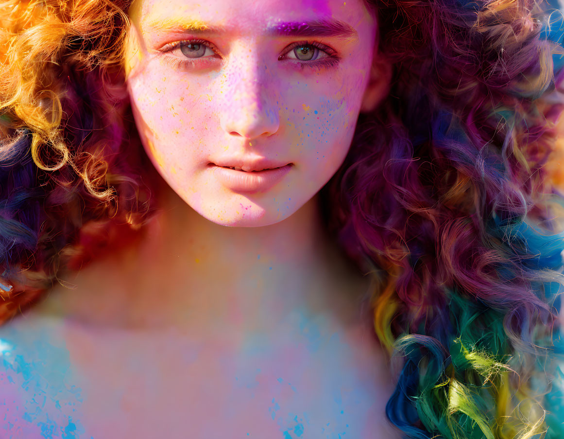 Close-up Portrait of Young Person with Curly Hair and Freckles