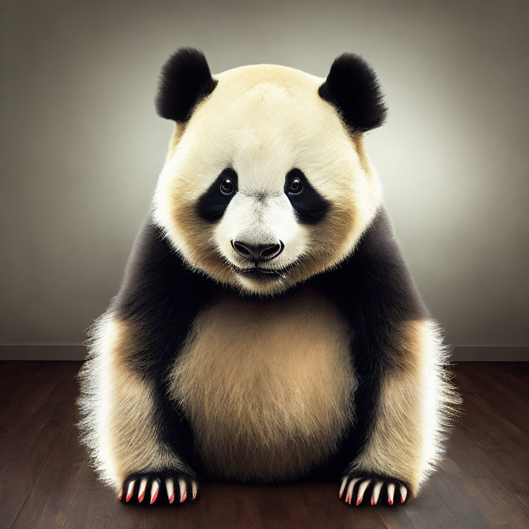 Front-Facing Giant Panda with Black and White Fur